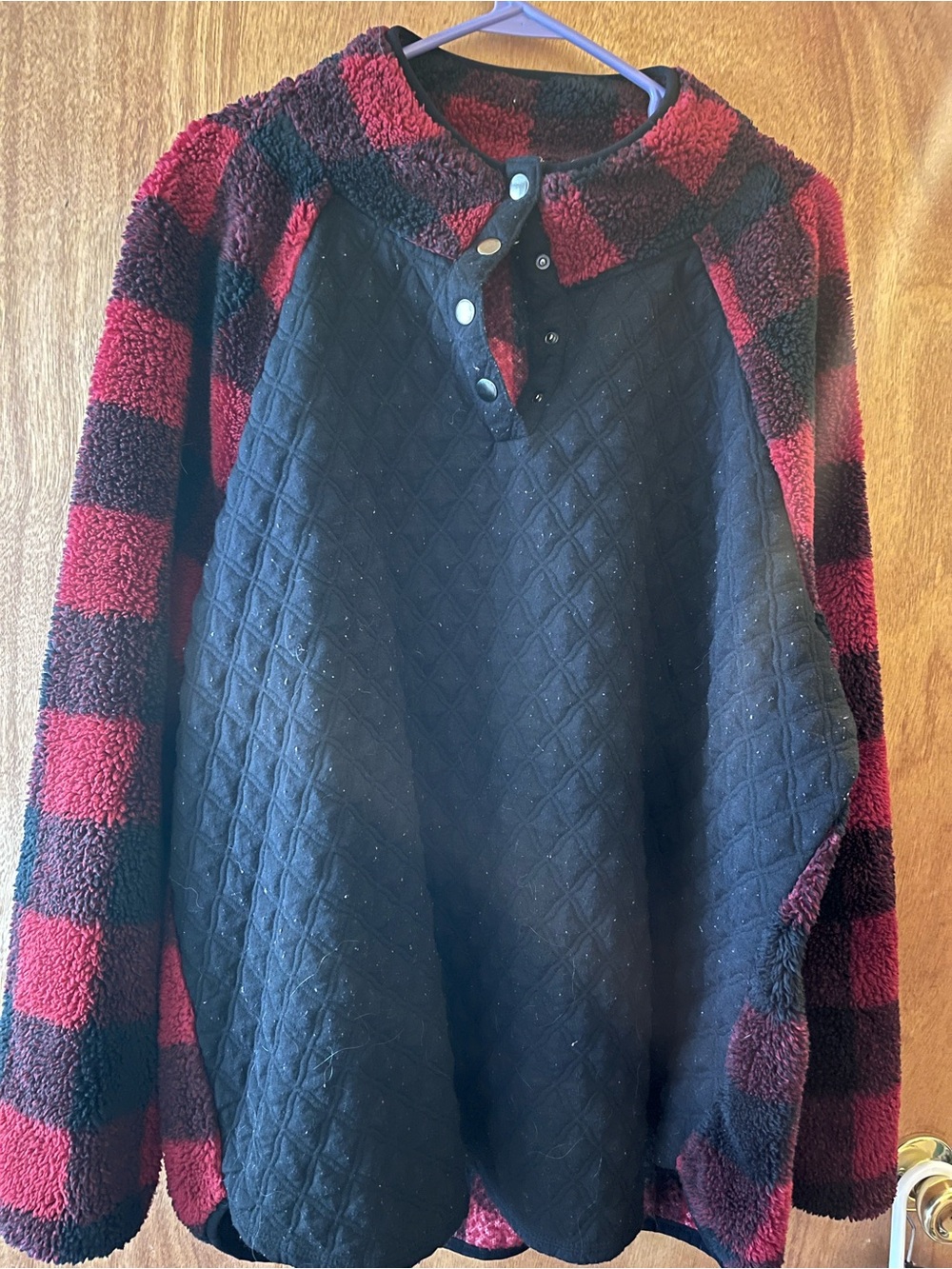 Maurices Black Body with Red & Black Buffalo Plaid Sherpa Pullover